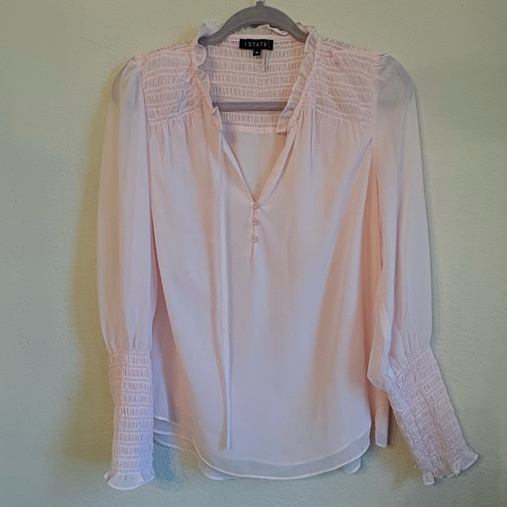 1. State Light Pink Smocked Blouse